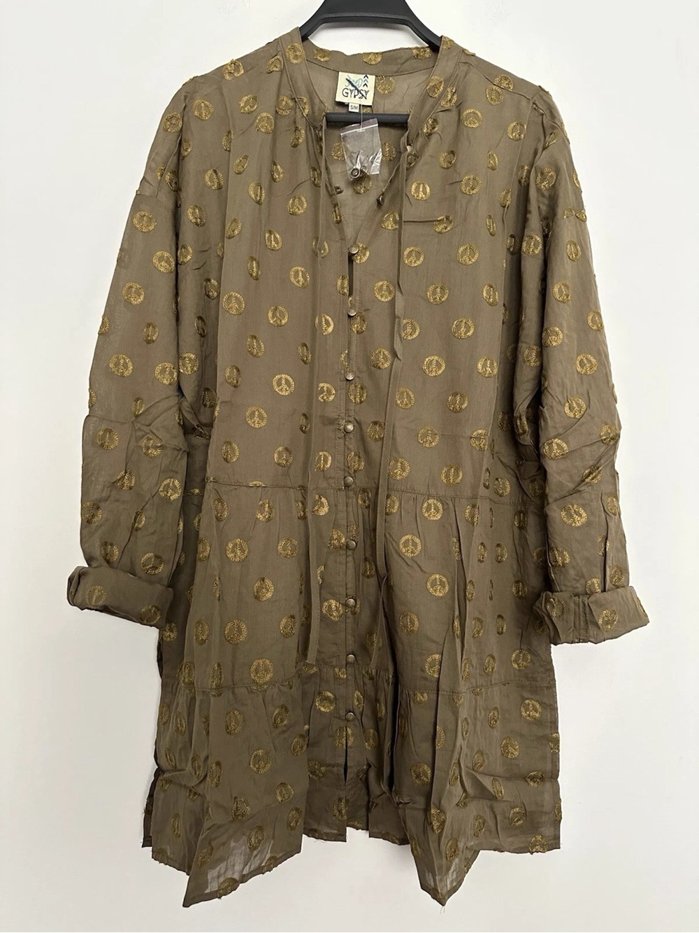 Gypsy Olive Green Metallic Dot Tunic Blouse